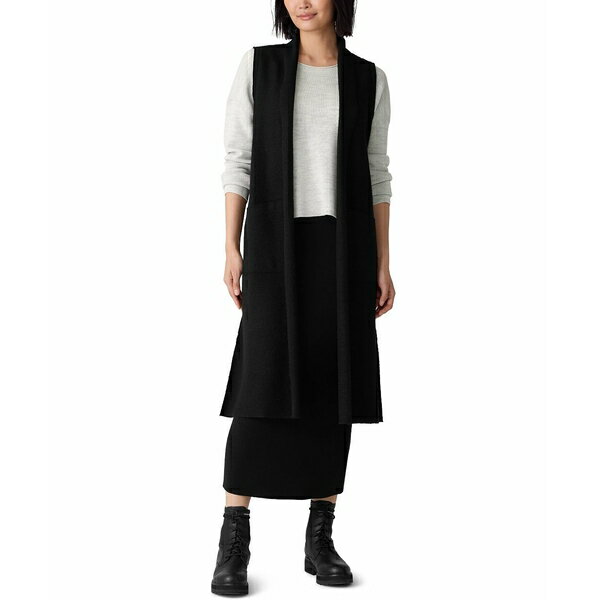 エイリーンフィッシャー レディース ジャケット＆ブルゾン アウター Women's Shawl Collar Vest Black