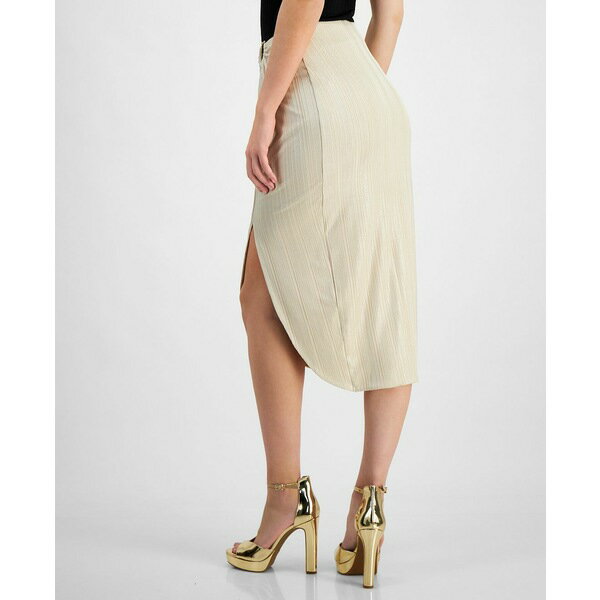 QX fB[X XJ[g {gX Women's Cristina Ribbed Side-Slit Midi Skirt SAFARI TAN FOIL