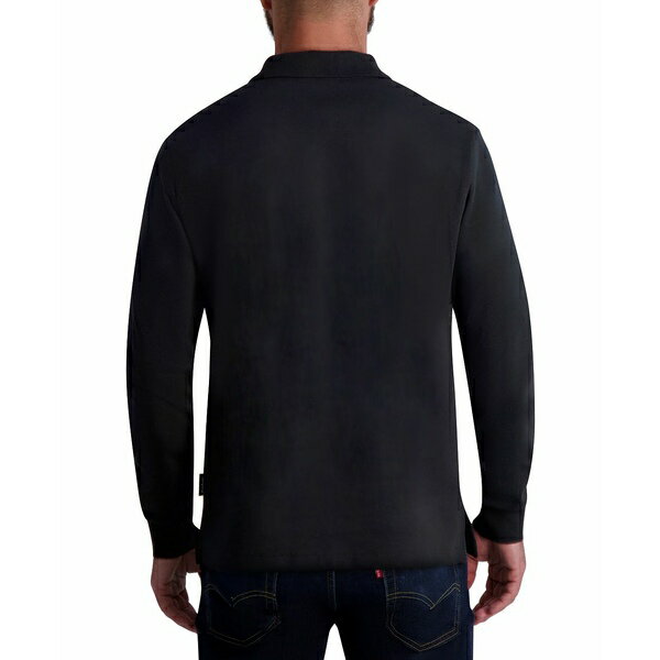 J[K[tFh Y |Vc gbvX Men's Signature Logo Long Sleeve Knit Johnny Collar Polo Shirt Black