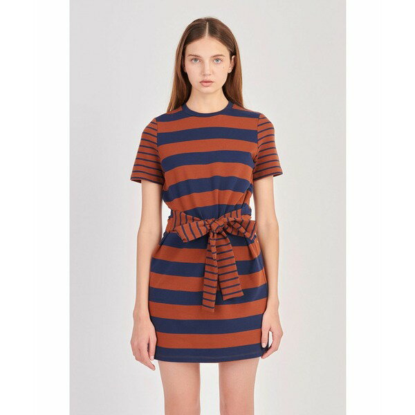 󥰥åեȥ꡼ ǥ ԡ ȥåץ Women's Contrast Stripe Knit Mini Dress Brown/navy
