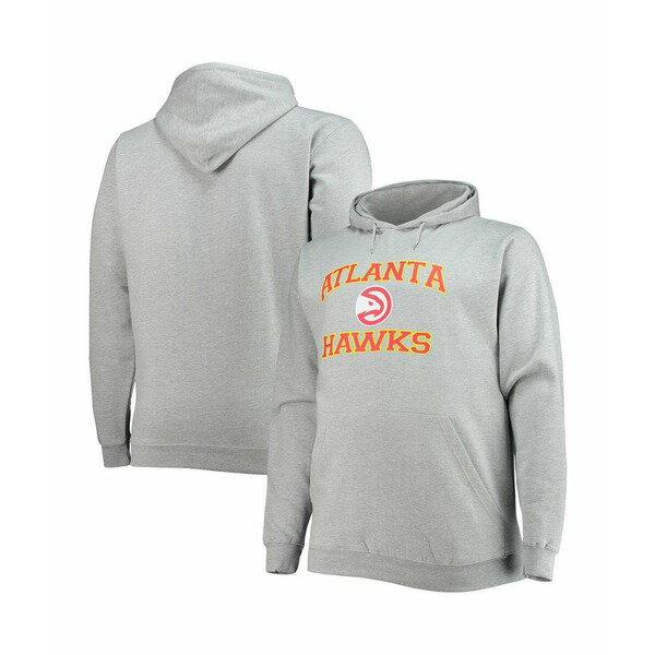 プロフィール メンズ パーカー・スウェットシャツ アウター Men's Heathered Gray Atlanta Hawks Big and Tall Heart and Soul Pullover Hoodie Heathered Gray