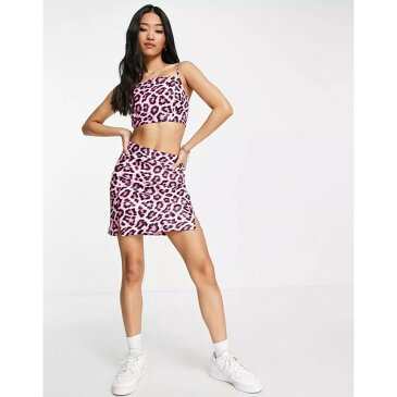 ミスセルフフリッジ レディース スカート ボトムス Miss Selfridge faux leather leopard print mini skirt in pink Pink