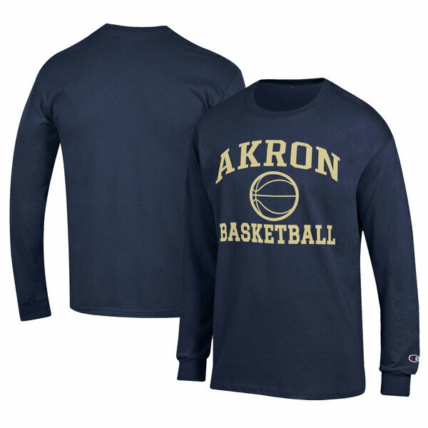 チャンピオン メンズ Tシャツ トップス Akron Zips Champion Icon Logo Basketball Jersey Long Sleeve TShirt Navy