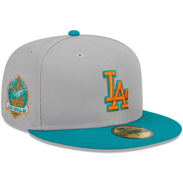 j[G Y Xq ANZT[ Los Angeles Dodgers New Era 59FIFTY Fitted Hat Gray/Teal