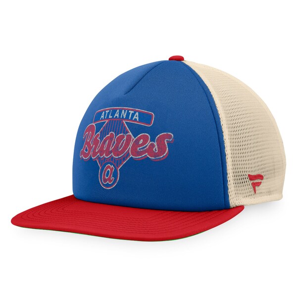 t@ieBNX Y Xq ANZT[ Atlanta Braves Fanatics Branded Cooperstown Collection Talley Foam Trucker Snapback Hat Royal/Red