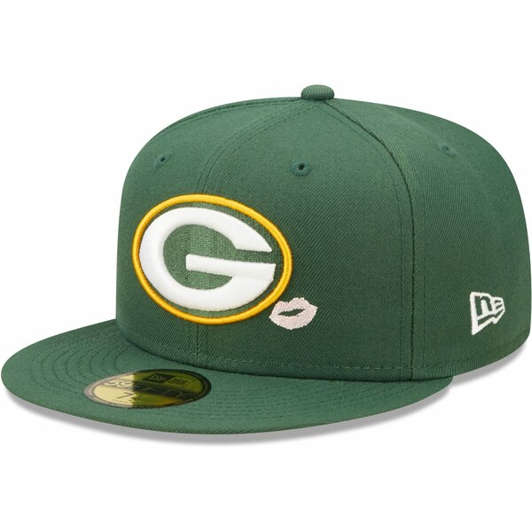 j[G Y Xq ANZT[ Green Bay Packers New Era Lips 59FIFTY Fitted Hat Green