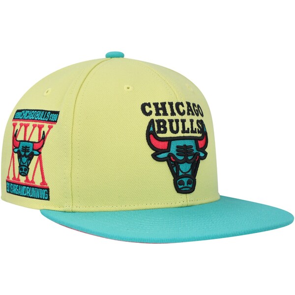 ~b`F&lX Y Xq ANZT[ Chicago Bulls Mitchell & Ness Iced Tea Lemonade Snapback Hat Yellow/Teal