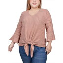 ニューヨークコレクション レディース カットソー トップス Plus Size 3/4 Bell Sleeve Textured Knit Top Coral