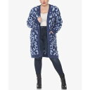 ホワイトマーク レディース ニット&セーター アウター Plus Size Leopard Print Open Front Sherpa Sweater Navy, Light Blue(4)