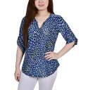 ニューヨークコレクション レディース カットソー トップス Petite 3/4 Roll Tab Zip Front Jacquard Knit Top Ro...