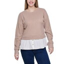 ニューヨークコレクション レディース カットソー トップス Petite Long Sleeve Two-Fer Top with Gathered Inset...