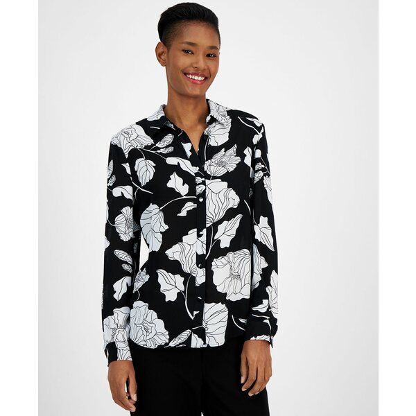 ティー・タハリ レディース シャツ トップス Women's Floral-Print Fold-Collar Blouse Black And