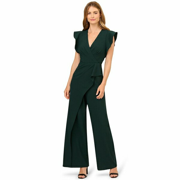アドリアナ パペル レディース ワンピース トップス Women's Crepe Overlay V-Neck Jumpsuit Dark Green
