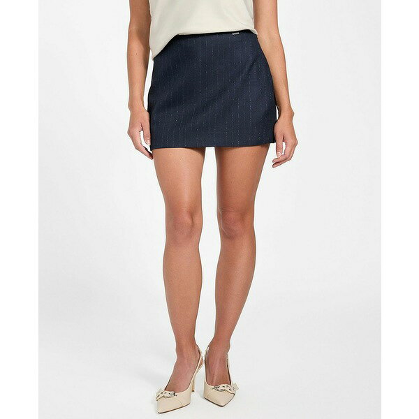 ゲス レディース スカート ボトムス Women's Zanita Pin Stripe Mini A-Line Skirt Suiting Blue Pinstripe Combo