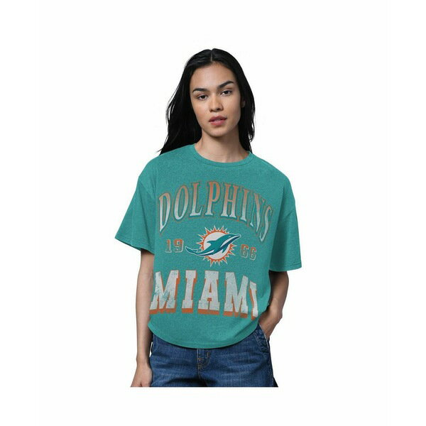 スターター レディース カットソー トップス Women's Heather Aqua Miami Dolphins Oversized Hall of ..
