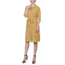 ニューヨークコレクション レディース ワンピース トップス Women's 3/4 Sleeve Roll Tab Shirtdress with Belt Gold-Tone Bidotshade