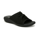 ビジーズ レディース サンダル シューズ Women's Cherish Washable Peep Toe Slide Sandals Black Stretch Fabric