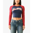 トゥルーレリジョン レディース カットソー トップス Women's Contrast Raglan T-Shirt Dress Blue/Red Dahlia