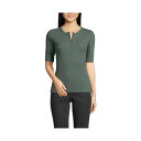 ランズエンド レディース カットソー トップス Women's Elbow Sleeve Polished Rib Henley Top Spruce
