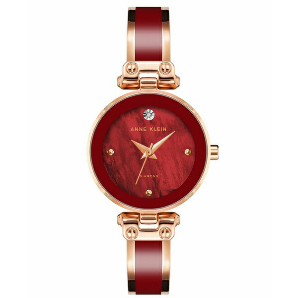 アンクライン レディース 腕時計 アクセサリー Women's Three Hand Quartz Rose Gold-tone Alloy and Burgundy Enamel Bangle Watch, 28mm Rose Gold-Tone, Burgundy