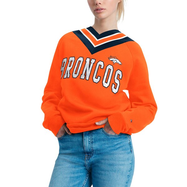 トミー ヒルフィガー レディース シャツ トップス Denver Broncos Tommy Hilfiger Women 039 s Heidi Raglan VNeck Sweater Orange