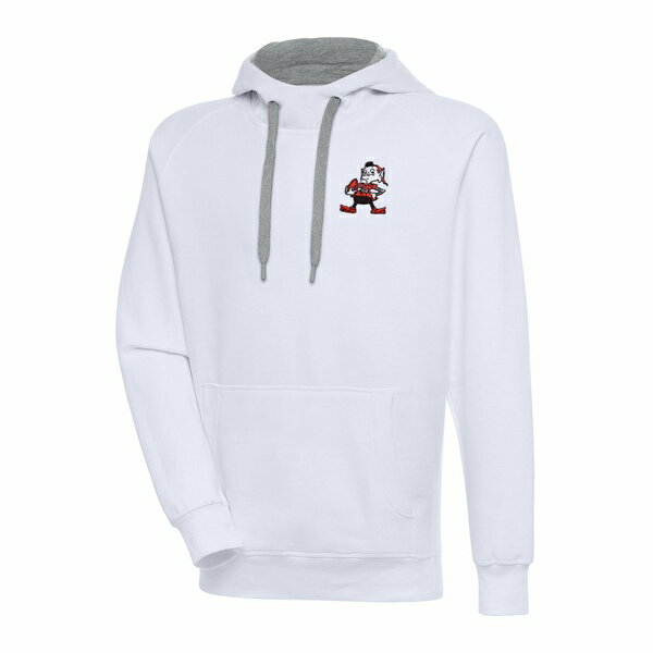 【送料無料】 アンティグア メンズ パーカー・スウェットシャツ アウター Cleveland Browns Adult Throwback Logo Victory Pullover Hoodie White