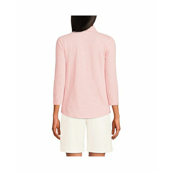 ランズエンド レディース カットソー トップス Women's Slub Polo Top Sunset coral/white stripe