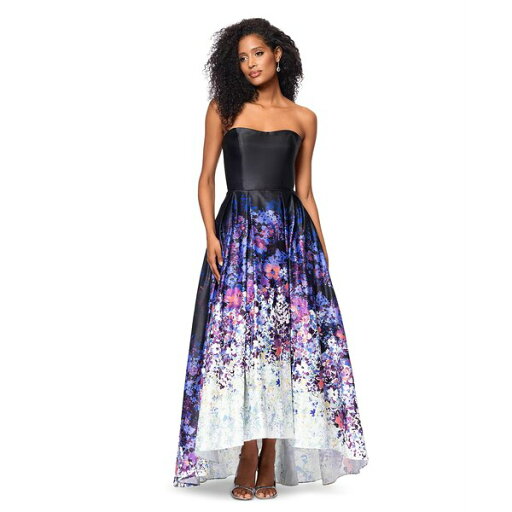 ベッツィ アンド アダム レディース ワンピース トップス Petite Strapless High-Low Ball Gown Black Floral ベッツィ アンド アダム レディース ワンピース トップス Petite Strapless High-Low Ball Gown Black Floral