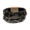 ロンナアンドリリー レディース ブレスレット・バングル・アンクレット アクセサリー Gold-Tone Beaded Suede Multi-Row Magnetic Flex Bracelet Black(4)