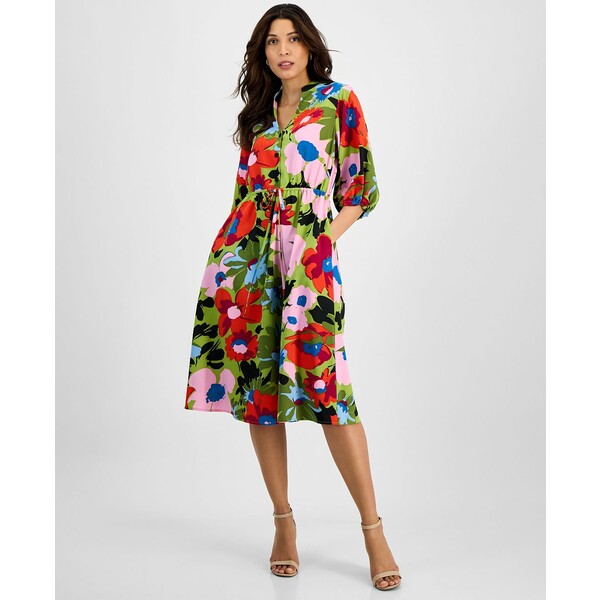サンドラ ダーレン レディース ワンピース トップス Women's Floral-Print Split-Neck Midi Dress Blue Multi