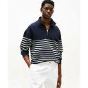 トミー ヒルフィガー メンズ パーカー・スウェットシャツ アウター Men's Quarter-Zip Stripe Sweatshirt Desert Sky/ Ivory Petal
