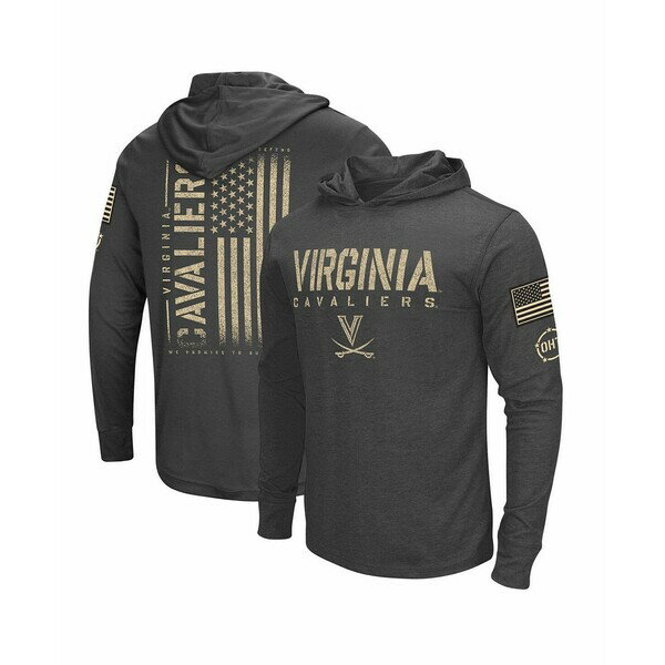 コロシアム メンズ パーカー・スウェットシャツ アウター Men's Heather Black Distressed Virginia Cavaliers Team OHT Military-Inspired Appreciation Long Sleeve Hoodie Heather Black