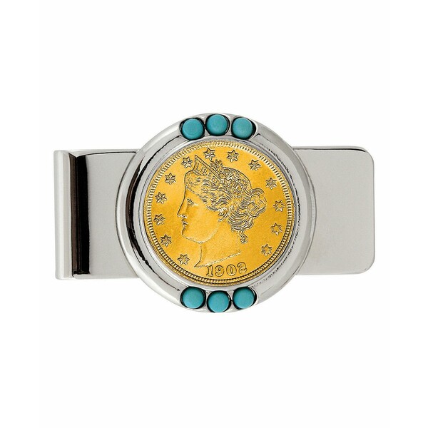 アメリカンコイントレジャー メンズ 財布 アクセサリー Men's Gold-Layered Liberty Nickel Turquoise Coin Money Clip Silver