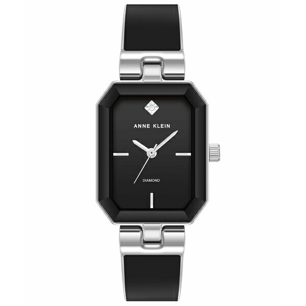 アンクライン レディース 腕時計 アクセサリー Women's Quartz Enamel Alloy Bangle Watch, 24mm x 37.5mm Black, Silver-Tone
