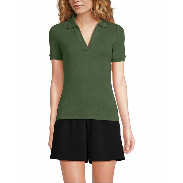 ランズエンド レディース カットソー トップス Women's Wide Rib Polo Shirt Estate green
