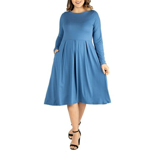 24セブンコンフォート レディース ワンピース トップス Women's Plus Size Fit and Flare Midi Dress Indigo 24セブンコンフォート レディース ワンピース トップス Women's Plus Size Fit and Flare Midi Dress Indigo