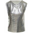 パコ・ラバンヌ レディース カットソー トップス Silver-colored Sleeveless Top With Draped Neckline In Metal Mesh Woman Metallic