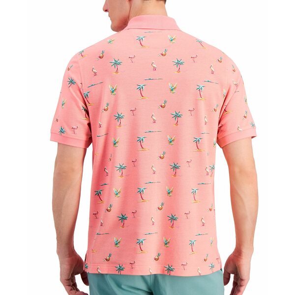 ֥롼  ݥ ȥåץ Men's Textured Short Sleeve Florida Life Print Performance Polo Shirt, Created for Macy's Coral Cream