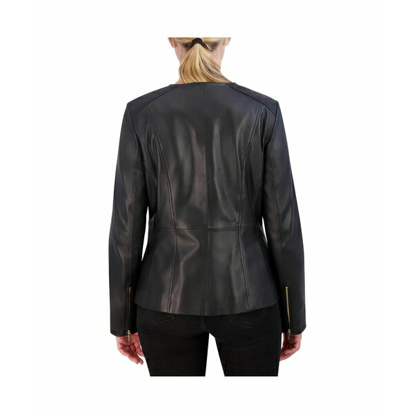 コールハーン レディース ジャケット＆ブルゾン アウター Women's Collarless Leather Jacket Black