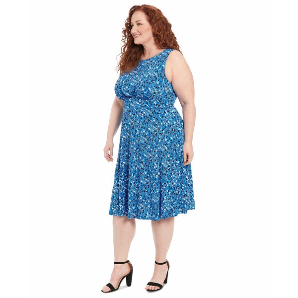 ロンドンタイムス レディース ワンピース トップス Plus Size Sleeveless Fit & Flare Midi Dress Royal