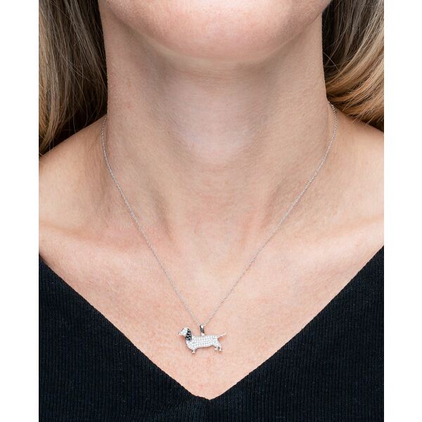 ラップド レディース ネックレス・チョーカー・ペンダントトップ アクセサリー White Diamond (1/5 ct. t.w.) & Black Diamond (1/20 ct. t.w.) Dachshund Pendant Necklace in 10k White Gold, 16