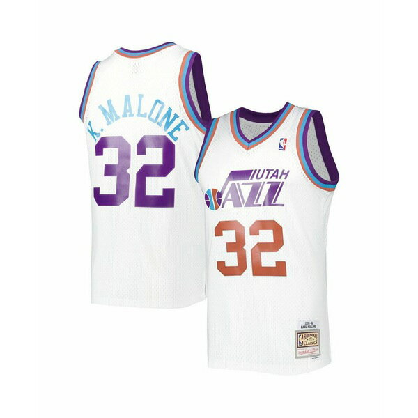 ミッチェル ネス レディース Tシャツ トップス Men 039 s Karl Malone White Utah Jazz 1991-92 Hardwood Classics Reload 3.0 Swingman Jersey White