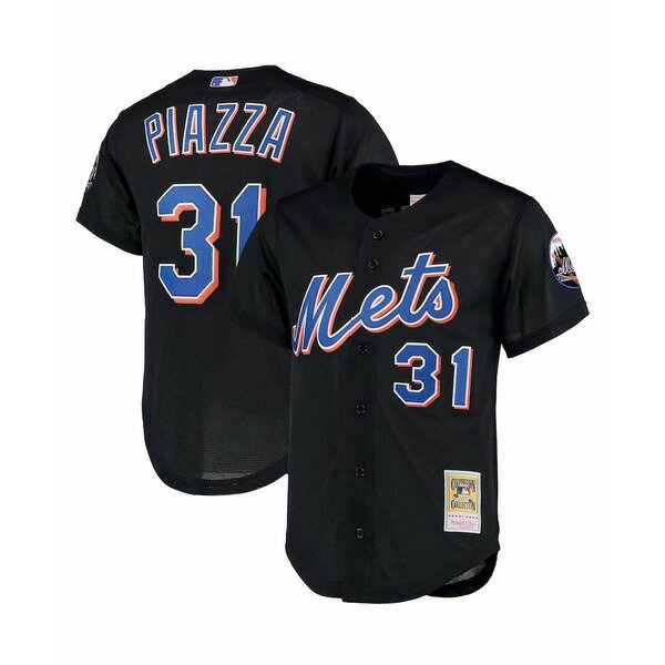 ミッチェル&ネス レディース Tシャツ トップス Men's Mike Piazza Black New York Mets Big and Tall Cooperstown Collection Mesh Button-Up Jersey Black