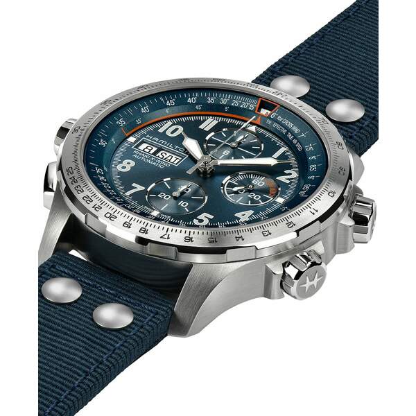 ハミルトン カーキ 腕時計（レディース） ハミルトン レディース 腕時計 アクセサリー Men's Swiss Automatic Chronograph Khaki Aviation X-Wind Blue Textile Strap Watch 45mm Blue