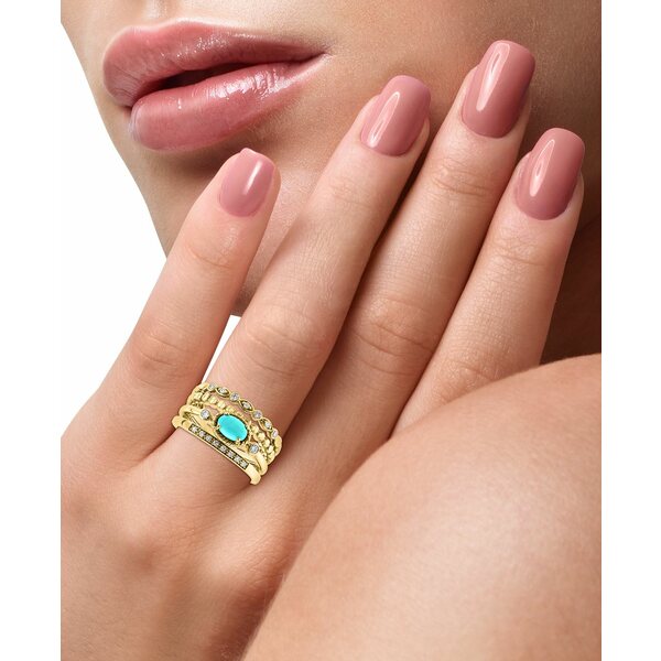 エフィー コレクション レディース リング アクセサリー EFFY&reg; Turquoise & Diamond (1/6 ct. t.w.) Multirow Ring in 14k Gold 14K Yellow Gold