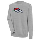 【送料無料】 アンティグア メンズ パーカー・スウェットシャツ アウター Denver Broncos Antigua Victory Crewneck Pullover Sweatshirt Heather Gray