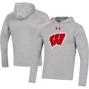 A_[A[}[ Y TVc gbvX Wisconsin Badgers Under Armour School Logo Raglan Long Sleeve Hoodie Performance TShirt Heather Gray