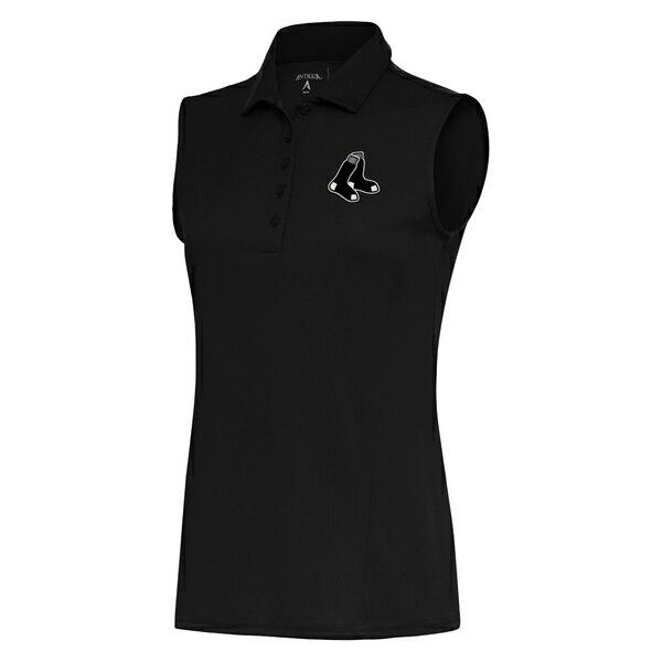 アンティグア レディース ポロシャツ トップス Boston Red Sox Antigua Women's Brushed Metallic Sleeveless Tribute Polo Black