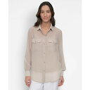 ダナ キャラン ニューヨーク レディース カットソー トップス Women's Button-Down Chiffon Shirt Pebble(4)
