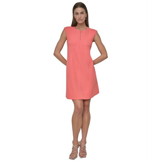 ダナ キャラン ニューヨーク レディース ワンピース トップス Petite Jewel-Neck Zip-Front Sleeveless Sift Dress Coral Crush ダナ キャラン ニューヨーク レディース ワンピース トップス Petite Jewel-Neck Zip-Front Sleeveless Sift Dress Coral Crush